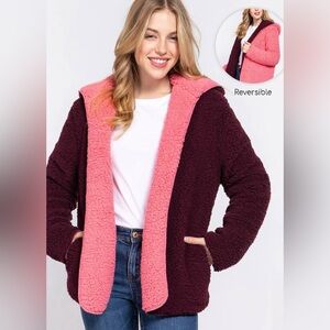 Cozy Reversible Sherpa Jacket in Pink and Burgundy